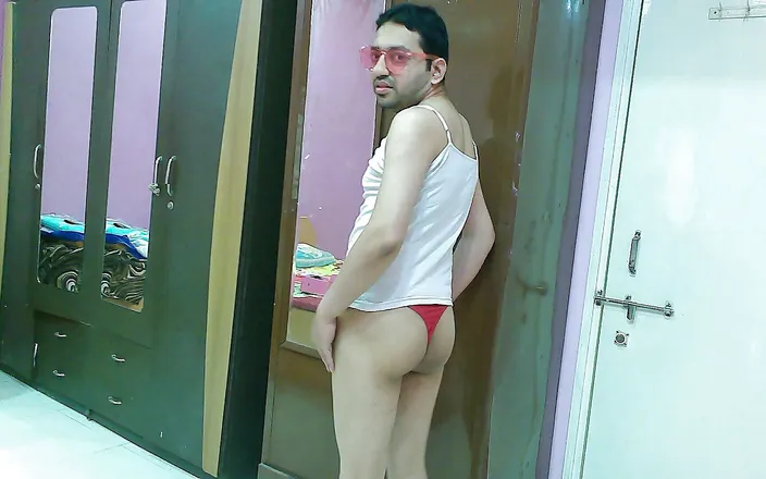 Cute & Nude Crossdresser: Sexy sissy crossdresser femboy Sweet Lollipop in a chime, thong,...