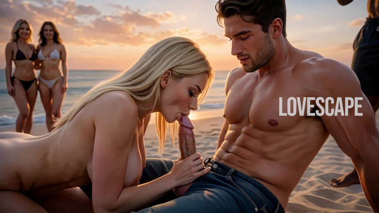Lovescape: ブロンドがビーチでチンコをしゃぶる(ai)