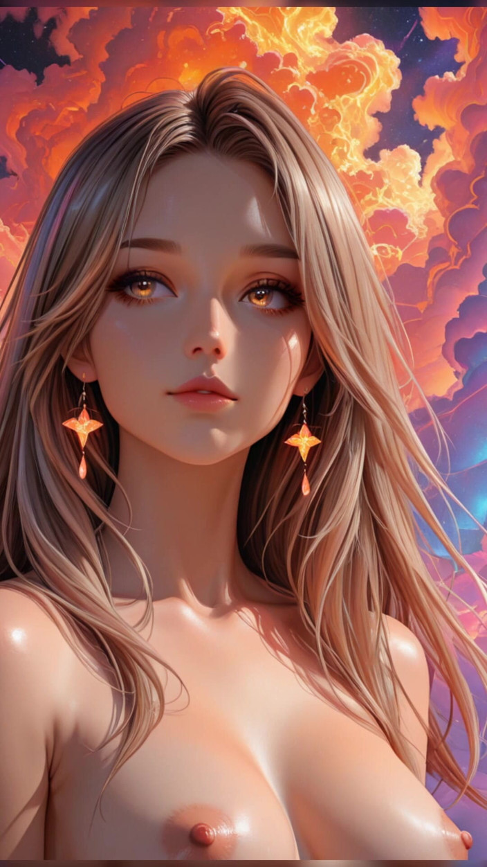VelvetInk Studio: Неоновая неоновая богиня обнаженной красотки, портрет с сияющими кибер-облаками, ai art, слайд-шоу