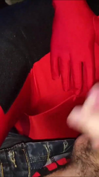Zentai Deadpool chica mamada de disfraz