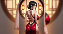 AI Porn: Červené šaty svůdná Waifu
