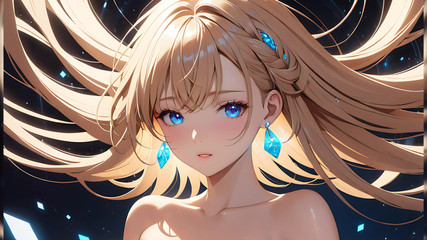 LustRender: 무중력 평온 - 머리가 공중에 떠있는 동안 부드럽게 깜박이는 Ai Girl