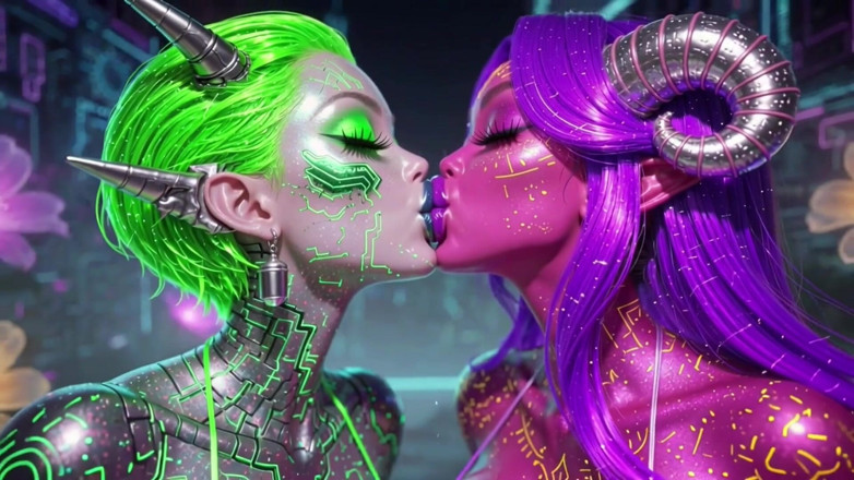 Hot girl dancing: Beautiful Aliens Kiss on Nice Music, Ai Animation