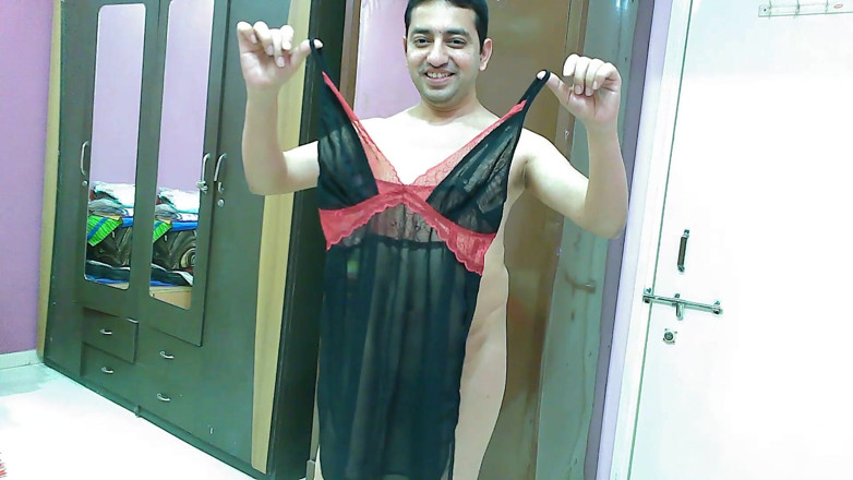 Cute & Nude Crossdresser: Hot sissy crossdresser femboy Sweet Lollipop in a black lingerie...