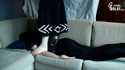 Czech Soles - foot fetish content: Light trampling on her submissive boyfriend