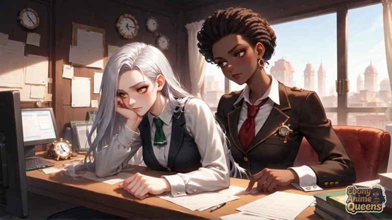 Ebony Anime Queens: Ateşli zenci uyumu ve karanlık tatlı ofis hakimiyeti!