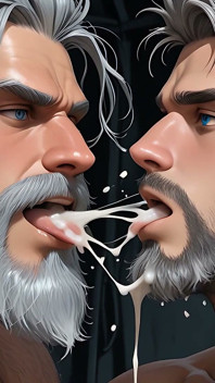 Un robusto orso argentato fa deepthroat e riempie la gola con una sborra esplodente