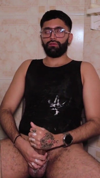 Camilo Brown Intensely Edging His Big Cock Shooting His Cum Multiple Times and Squirting on His Black Shirt