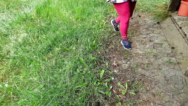 Bouncy Tits Action: Walking with Clamps on Pussy Through the Woods