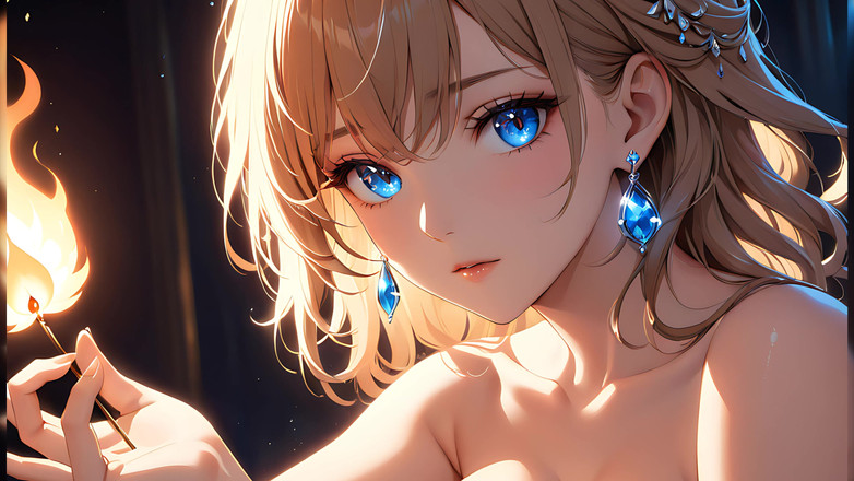 LustRender: Ember kiss: una bellissima giovane donna illuminata da una piccola...