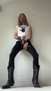 Longhairdude in Skinny Black Jeans, Black Hand T-shirt, New Rock Cowboy Boots Wanks and Cums