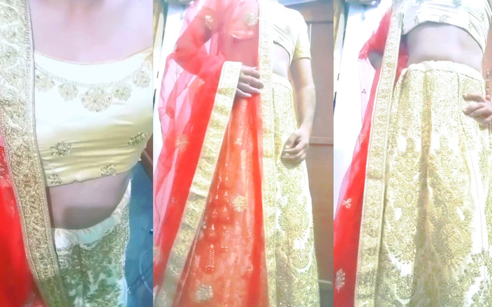 Gaurisissy: Indian Gay Crossdresser Gaurisissy se simte excitat în Golden Lehanga