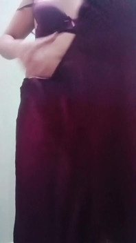 Indian Crossdresser Gaurisissy Feeling Horny in Purple Saree Looking and Fucking Like a Housewife