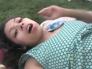 Homegrown Outdoor Sex: Shy brunette Ariel takes a sticky cumshot