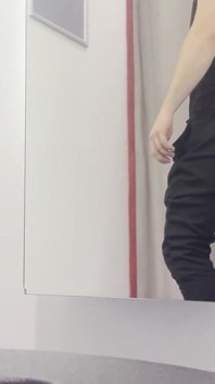 Young Boy in Thong Trying on New Pants, Sweet Ass and Popping Penis