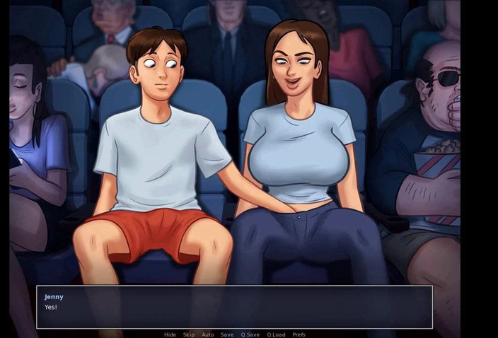 Dirty GamesXxX: 夏の武勇伝:義理の兄は映画館で義理の妹を指で指します