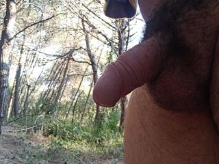 Kinky guy: Nude Walking in the Forest with Random Pee