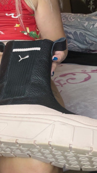 My Cool Leather Boots and Me on the Bed Playing with My Hairy Pussy!