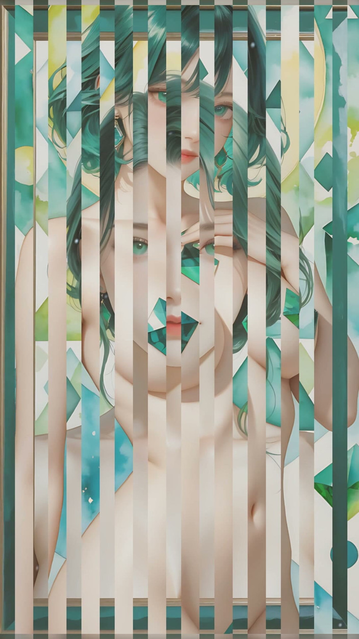 LustRender: Nude Silhouette in Emerald Geometry