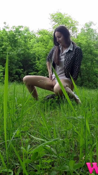 Skinny Girl Pee on a Rock and Wet the Grass in the Forest