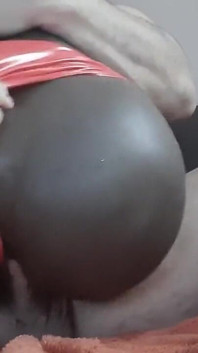 Black ass sextoy in shiny pants ass cumshot