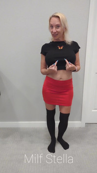 Black Thigh High Socks & Red Mini Skirt