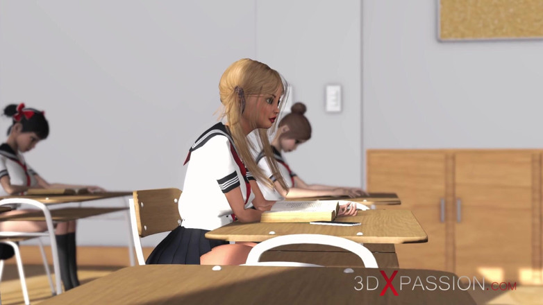 3dxpassion-transgender: Maestra 3d dickgirl se folla a una linda chica universitaria en...