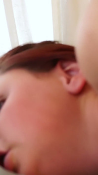 Lesbian Threesome Behind White Curtains - Busty Redhead Licked by Two Brunettes
