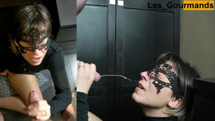 Les Gourmands: MILF in sexy black outfit takes big facial while masturbating...