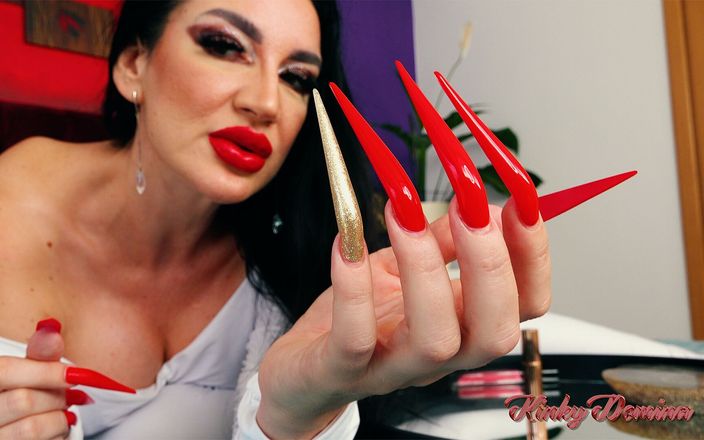 Kinky Domina Christine queen of nails: Scherpe stilettonagels tikkend op spiegel JOI