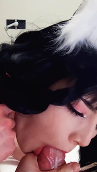 Neko Girl with Short Hair and Unshaved Pussy Is Happy to Fuck and Get Cum in Her Mouth on Christmas