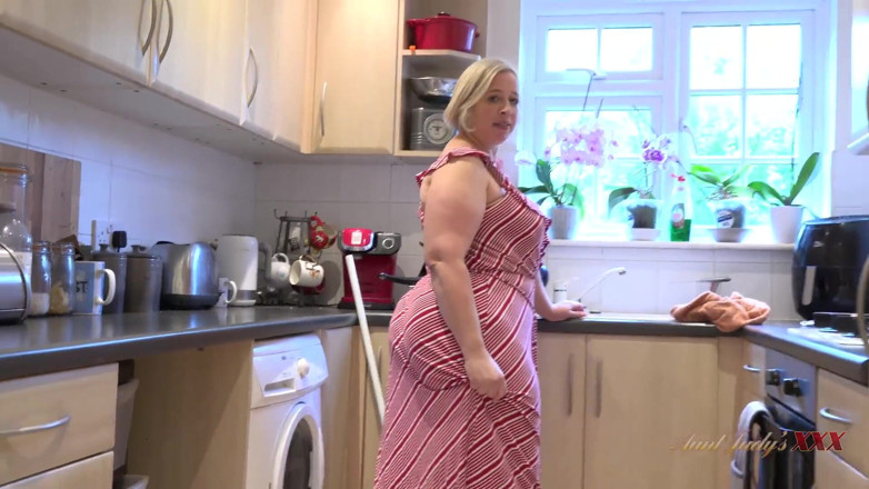 Aunt Judy's XXX: Your BBW Stepmom Star Sucks Your Cock in the Kitchen (POV)