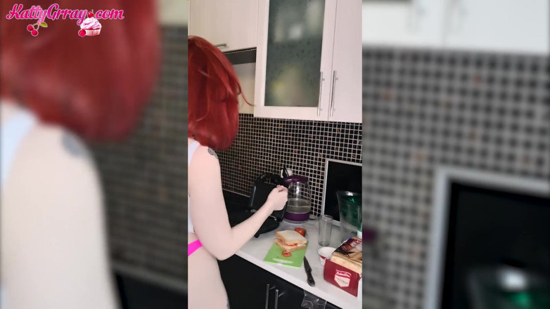Katty Grray: Hot teen caresses body while cooks - soft erotica