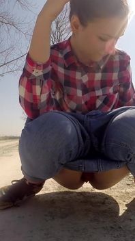 Shy Teen Pee on a Dirt Road