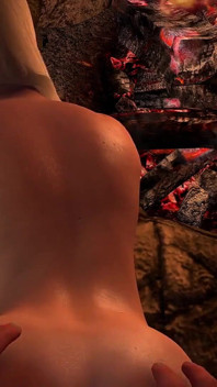 Chica rubia toma una gran polla delante del fuego | 3D porno
