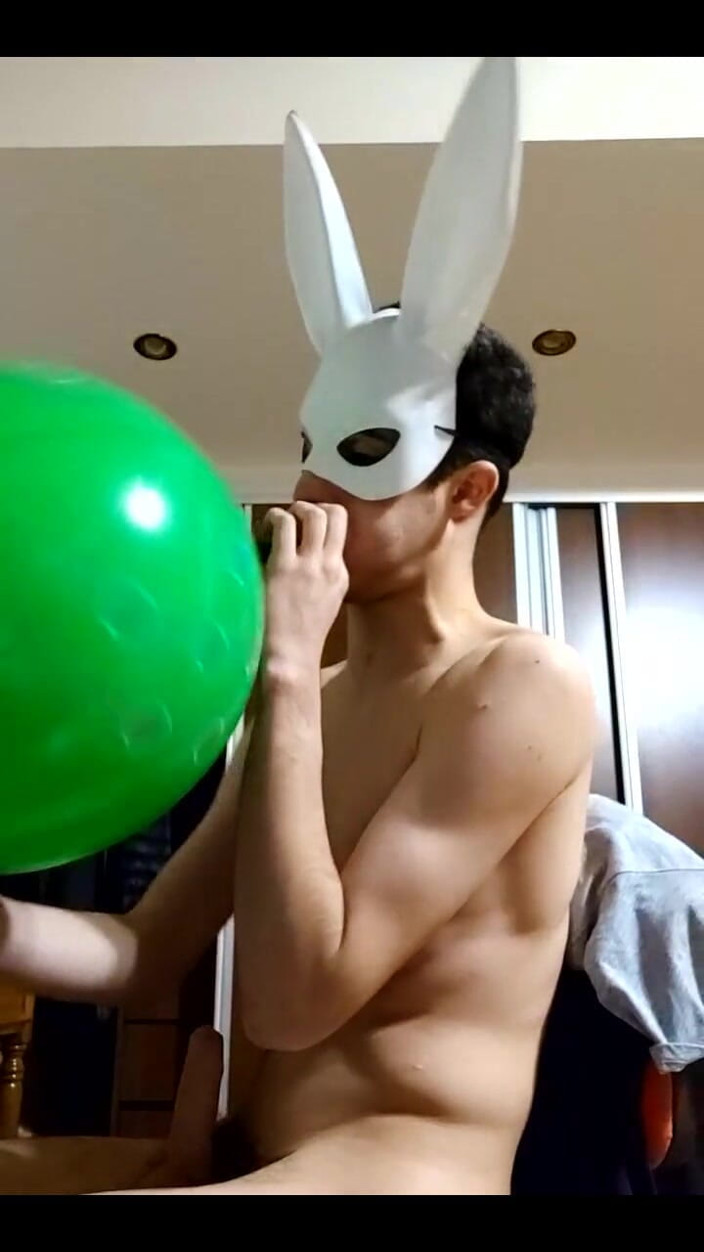 Floatie Boy: Bunny Looner Blowing up Big Balloons While Jerking off on...
