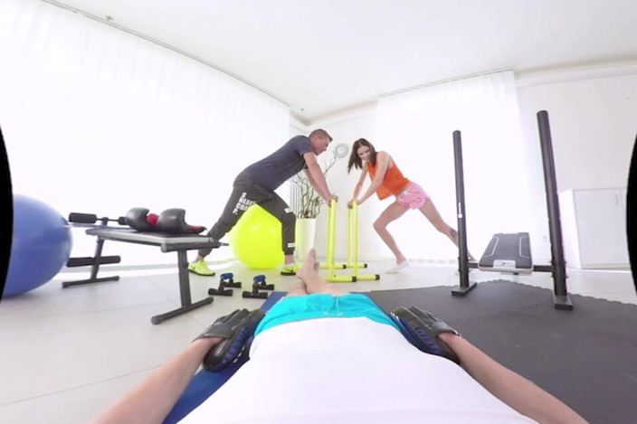 VR Teenrs: VR Fitness Babe Loveina Fucked by 2 Dudes
