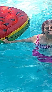 Short Video of BBW Nurse Vicki Floating on Her Huge Watermelon