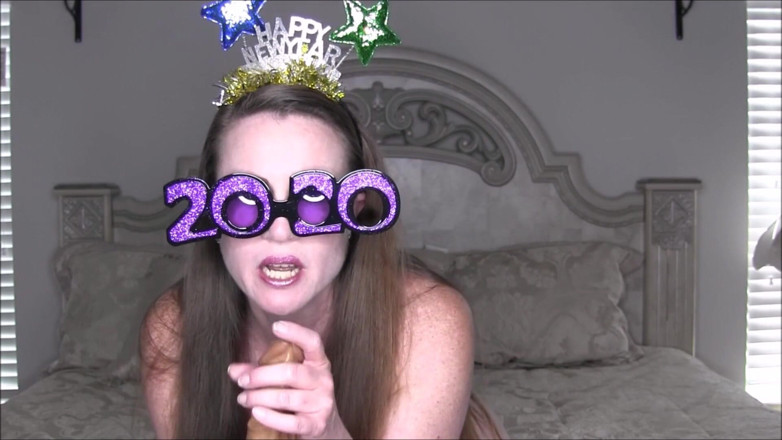 Nikki Nevada: Happy New Year 2020! (flashing headband, purple 2020 glasses, silver dress, and dildo)