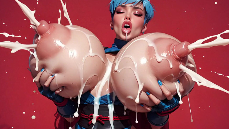 Bubble gym: Cewek-cewek seksi milky ninja cosplay lagi asik nyepong toket gemuknya...