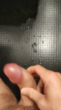Moaning as I Squirt My White, and Thick Cum All Over the Floor with My Thick, Shaved, Cock