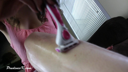 Prudence K Hairy & Shaving Fetish: Shaving fetish: flipflop hairy leg worship bic razor shaving cream