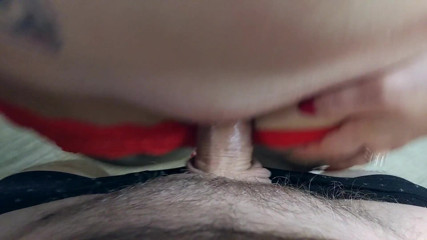 Sweet Hot mouth: Rubs cock on pussy - cumshot in panties
