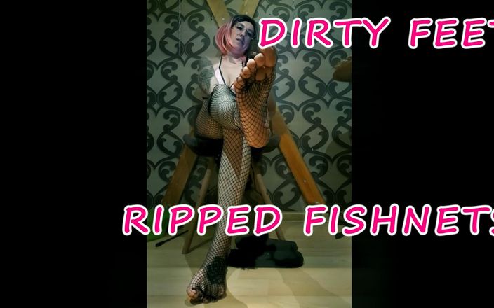 Lady_Angela: Lady Angela Dirty Feet Ripped Fishnets Femdom Foot Smelling MILF