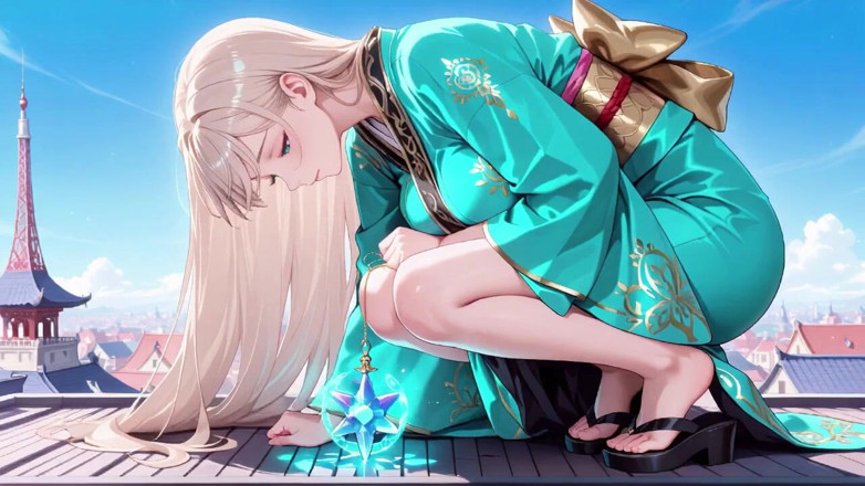 Tay Swift X: Une blonde en kimono vert ! Lecture paresseuse sur la terrasse,...