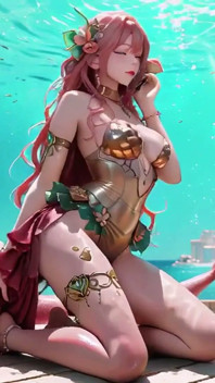 Deep Sea Fantasy! the Pink-haired Mermaid Queen Lounges in the Azure Palace, Fingertips Tapping the Water, Staff Trembling.