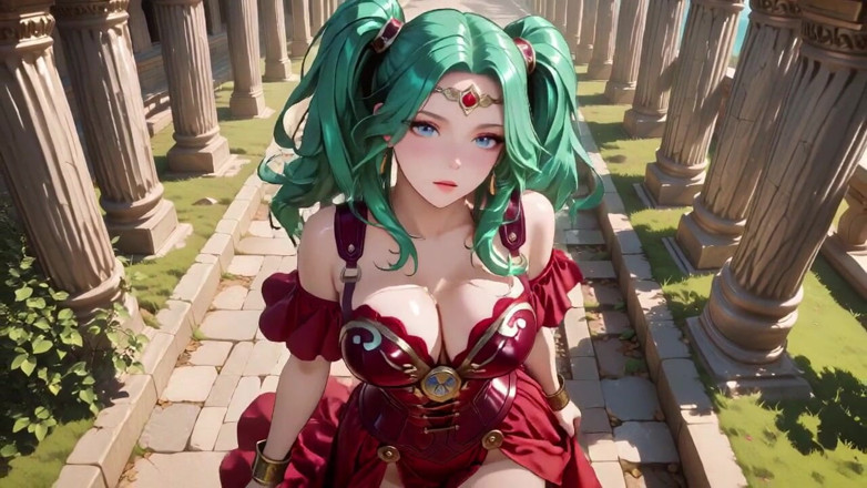 Tay Swift X: Green-haired Warlock! Red Battle Armor in the Classical Arcade, Slit...