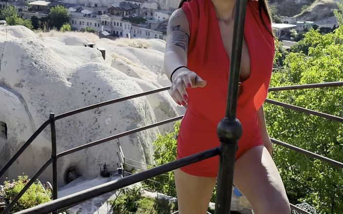Monika Fox: Gorgeous Monika Fox in Red Suit in Mountains of Cappadocia