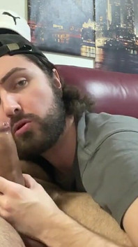 Sucking My Friend's Cock While Looking at His Mobile and Squeezing His Milk with My Ass
