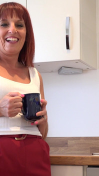 50 Year Old MILF Beau Diamond Plays with Her Wet Pussy in the Kitchen